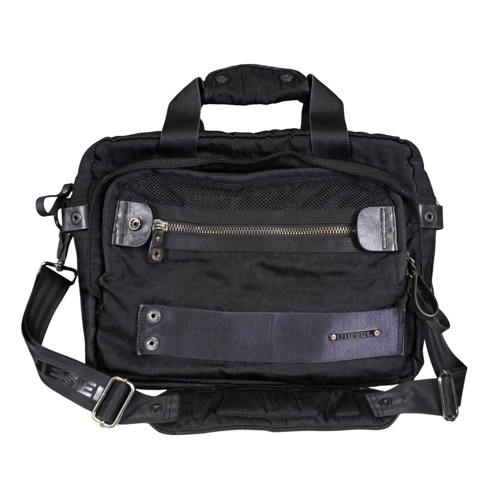 Vintage Diesel Messenger Bag Black Utility Tactical Nylon Leather Laptop Case